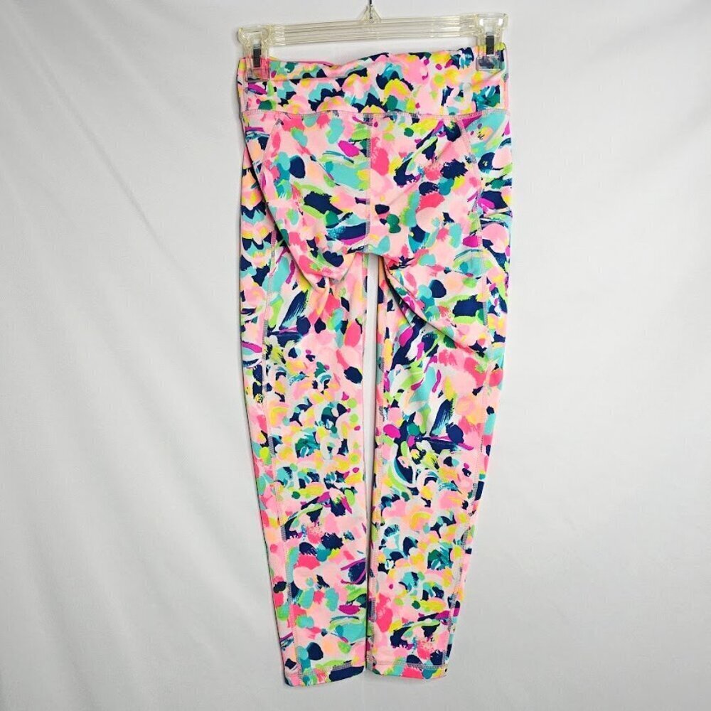 LILLY PULITZER Luxletic Midi Leggings PINA COLADA CLUB PINK BLUE size XS 2 Crop - Picture 5 of 5